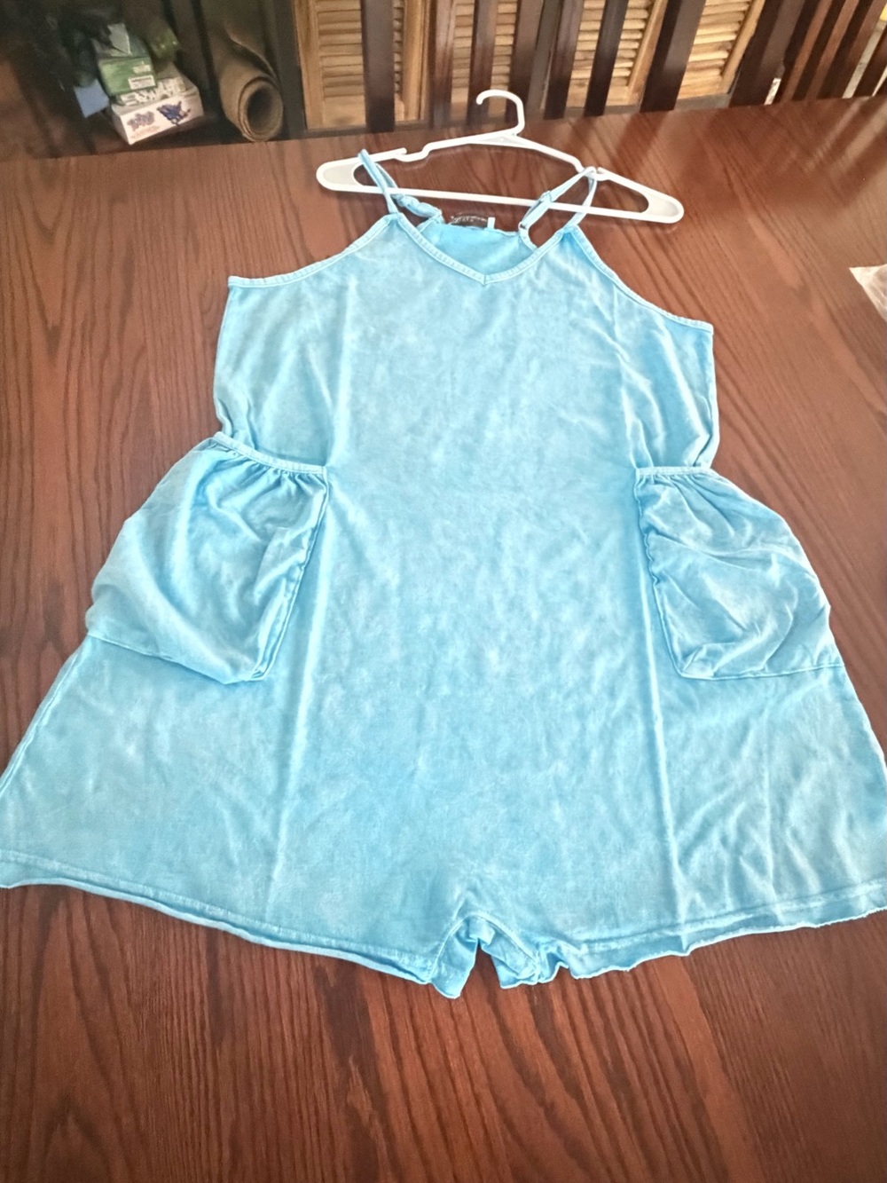 NWOT Zenana Acid Wash Slouchy Knit Romper with Oversized Pockets. Size Medium - Picture 3 of 11
